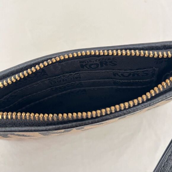 Set of 2 MK Michael Kors Jet Set Signature Logo Wristlet Mini Bag Black Taupe - Picture 7 of 9